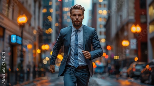 Happy wealthy rich successful caucasian businessman standing in big city modern skyscrapers , Ai generated image © Abdul Rehman