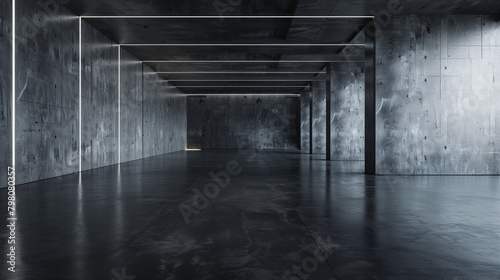 empty concrete room with dramatic lighting photo