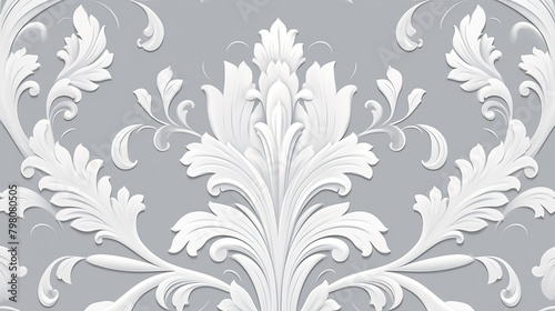 A detailed and intricate grey floral wallpaper design, perfect for adding a vintage touch to spaces