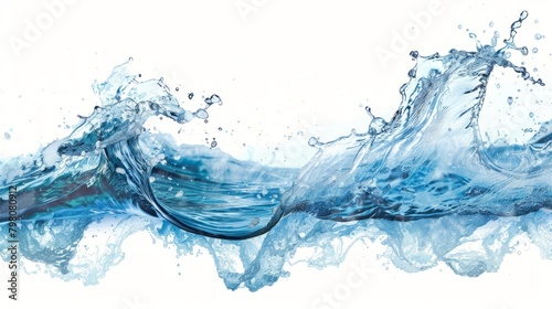 Dynamic blue water wave  isolated aquatic motion on white surface - refreshing  clear  and vibrant image 