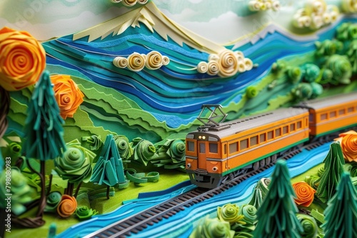 A decorative cake featuring a train on tracks. Perfect for train enthusiasts or birthday celebrations