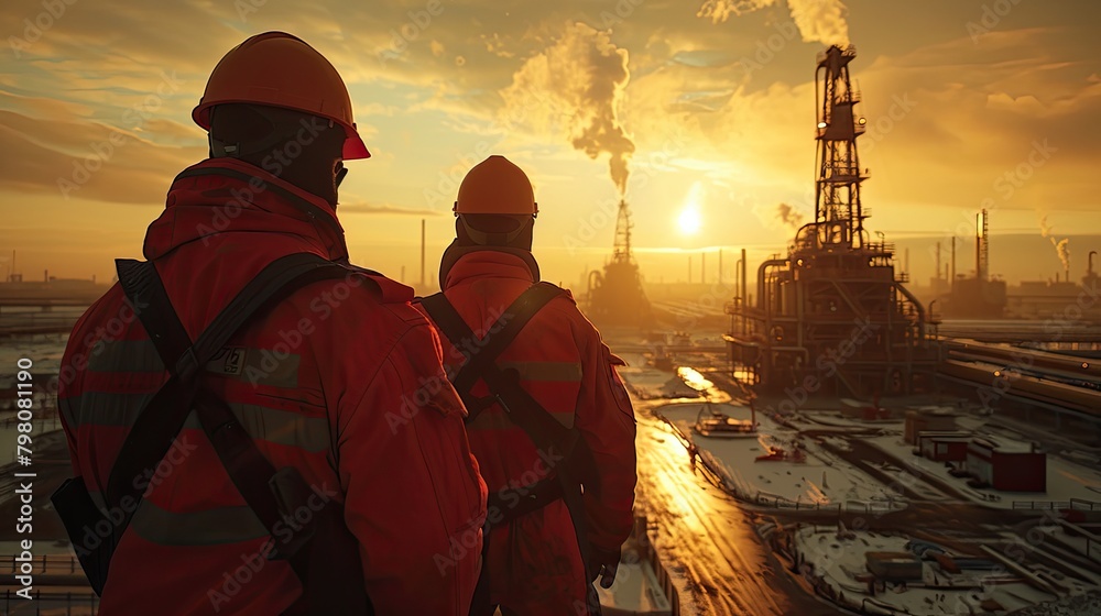 Silhouettes of people working in a field with oil pumps, on a beautiful sunset. Silhouettes of people working in a field with oil pumps, on a beautiful sunset.