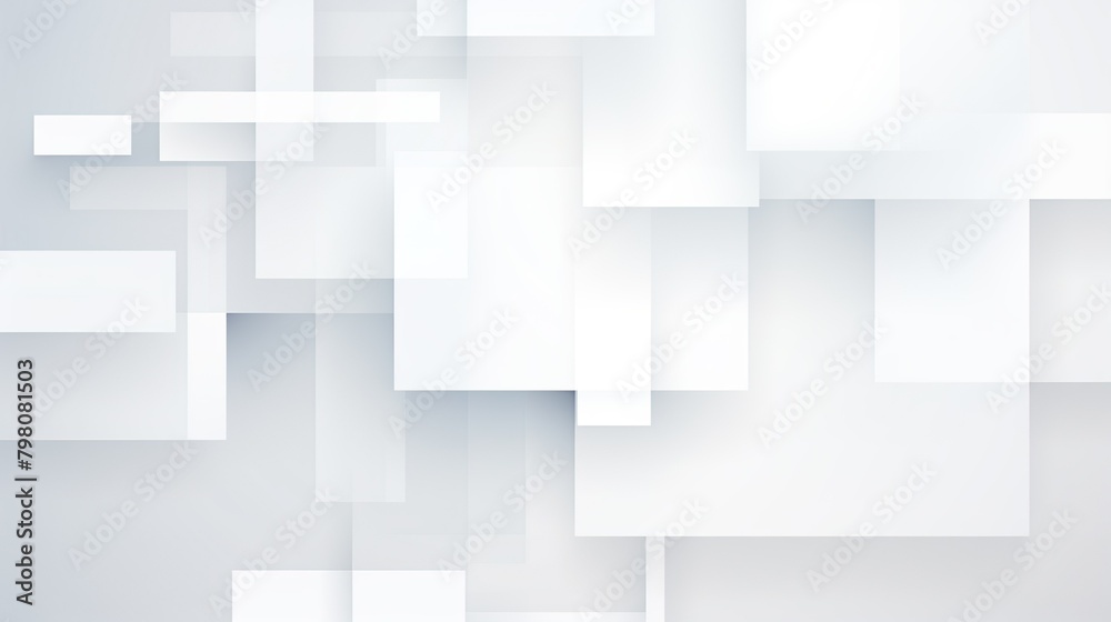 The image displays an array of white squares and rectangles overlapping, giving a sense of depth and modernity