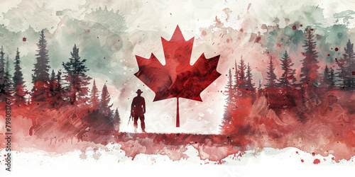 Canadian Flag with a Mountie and a Timber Worker - Imagine the Canadian flag with a Mountie representing the Royal Canadian Mounted Police and a timber worker
