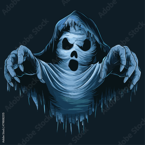 Scary ghost costume with hands up, scary ghost for Halloween, Generative Ai