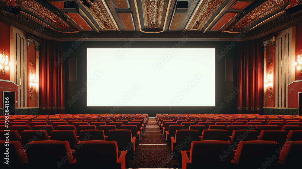Fototapeta premium Cinema theater empty room with big screen