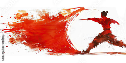 Chinese Flag with a Calligrapher and a Martial Artist - Visualize the Chinese flag with a calligrapher representing China's calligraphy tradition and a martial artist