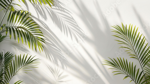 Light and shadow of leaves  palm leaves on a white background. Abstract tropical leaf silhouette  natural pattern for wallpaper  spring  summer texture.