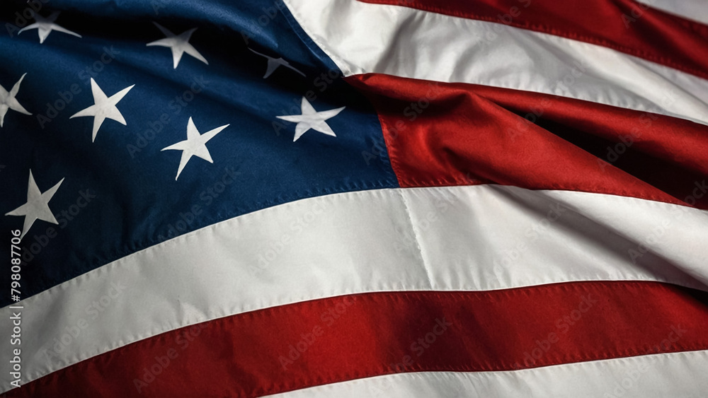 Waving realistic USA flag on background, close up, 3D illustration Waving realistic USA flag on background, close up, 3D illustration