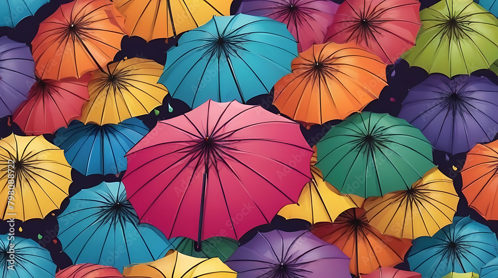 Naklejka premium Seamless pattern background of Colorful Rainbow Umbrellas ,abstract umbrellas pattern wallpaper style, illustration,