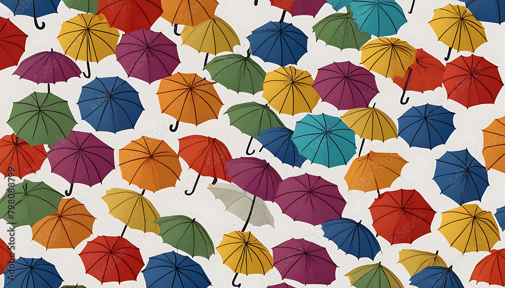 Seamless pattern background of Colorful Rainbow Umbrellas ,abstract umbrellas pattern wallpaper style, illustration, white