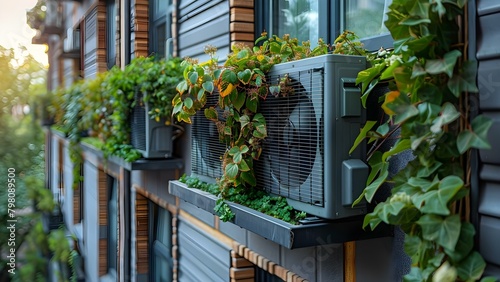 Residential building has a combined system with a heat pump and air conditioner. Concept HVAC System, Heat Pump, Air Conditioner, Residential Building