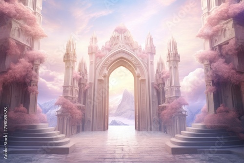 Pastel heaven gate architecture landscape outdoors.