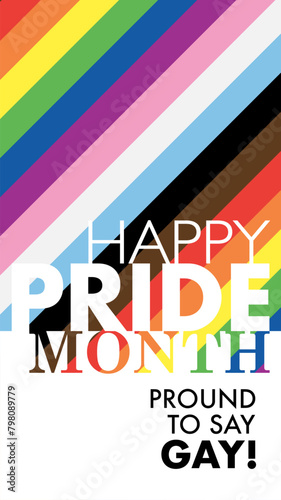 Pride Month banner with progress pride flag color stripes with white space on a  background for LGBTQIA. Vector template background.