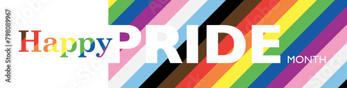Pride Month banner with progress pride flag color stripes with white space on a  background for LGBTQIA. Vector template background.