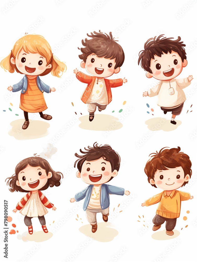 Happy kids in motion, simple line drawings, to decorate children s play areas , flat graphic drawing Happy kids in motion, simple line drawings, to decorate children s play areas , flat graphic drawing