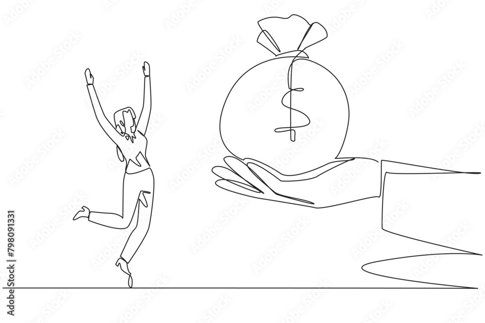 Vecteur Stock Continuous one line drawing the businesswoman was excited