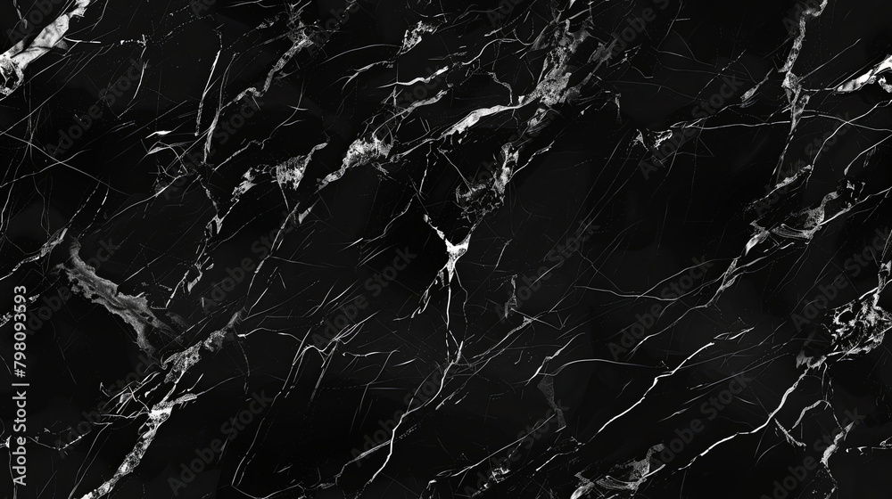 Seamless tileable black marble background texture wallpaper. Generative AI