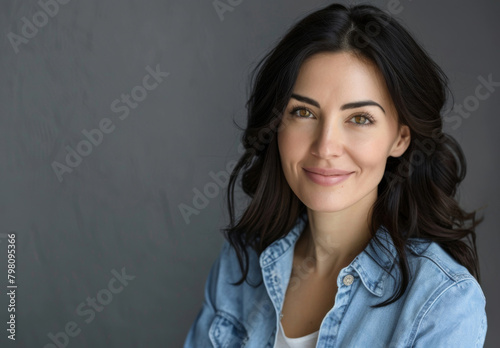 Portrait, fashion and beauty of woman with hair in studio isolated on gray background mockup space. Face, confidence and model in casual clothes, skin and cosmetics of stylish hairdresser in Ireland