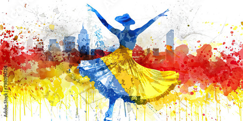 Colombian Flag with a Salsa Dancer and a Coffee Farmer - Visualize the Colombian flag with a salsa dancer representing Colombia's vibrant dance culture and a coffee farmer photo