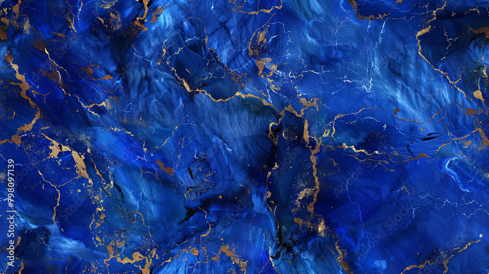 Seamless tileable blue marble background texture wallpaper. Generative AI