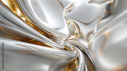 Abstract background with smooth gold and silver curves, minimalistic style.