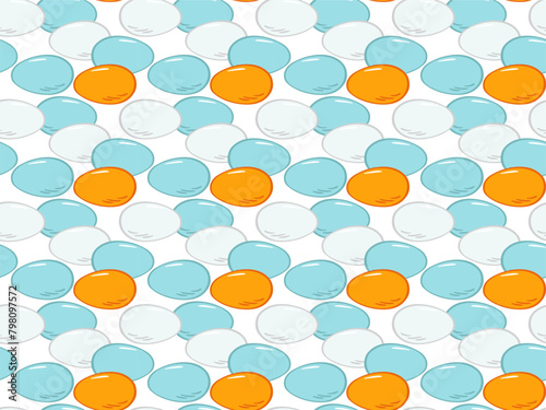 Chicken, duck, golden eggs seamless pattern. Easter, agroculture, organic farming background for poster, flyer, farm products package, book design. poultry farming and egg production symbol.