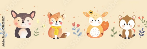 Adorable Animal Cute Baby Room Style Full Body Pattern Design photo