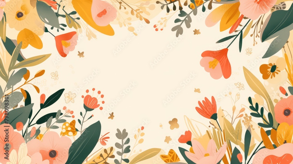 Embrace the fresh vibe of spring with this charming hand drawn raster doodle illustration featuring a nature inspired frame design Embrace the fresh vibe of spring with this charming hand drawn raster doodle illustration featuring a nature inspired frame design