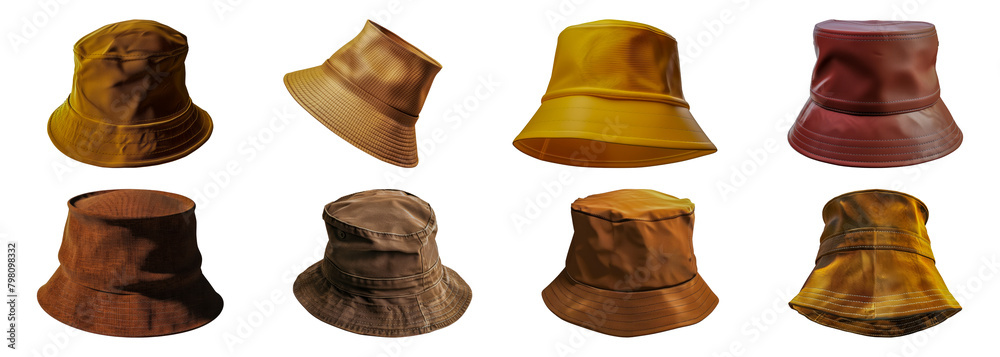 Selection of stylish bucket hats cut out png on transparent background Selection of stylish bucket hats cut out png on transparent background