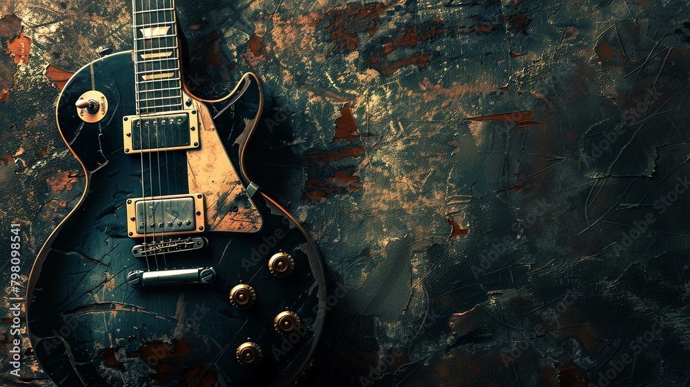 Distorted Electric Guitar on Grungy Textured Backdrop with Edgy