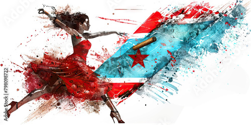 Cuban Flag with a Cigar Roller and a Salsa Dancer - Visualize the Cuban flag with a cigar roller representing Cuba's cigar industry and a salsa dancer photo