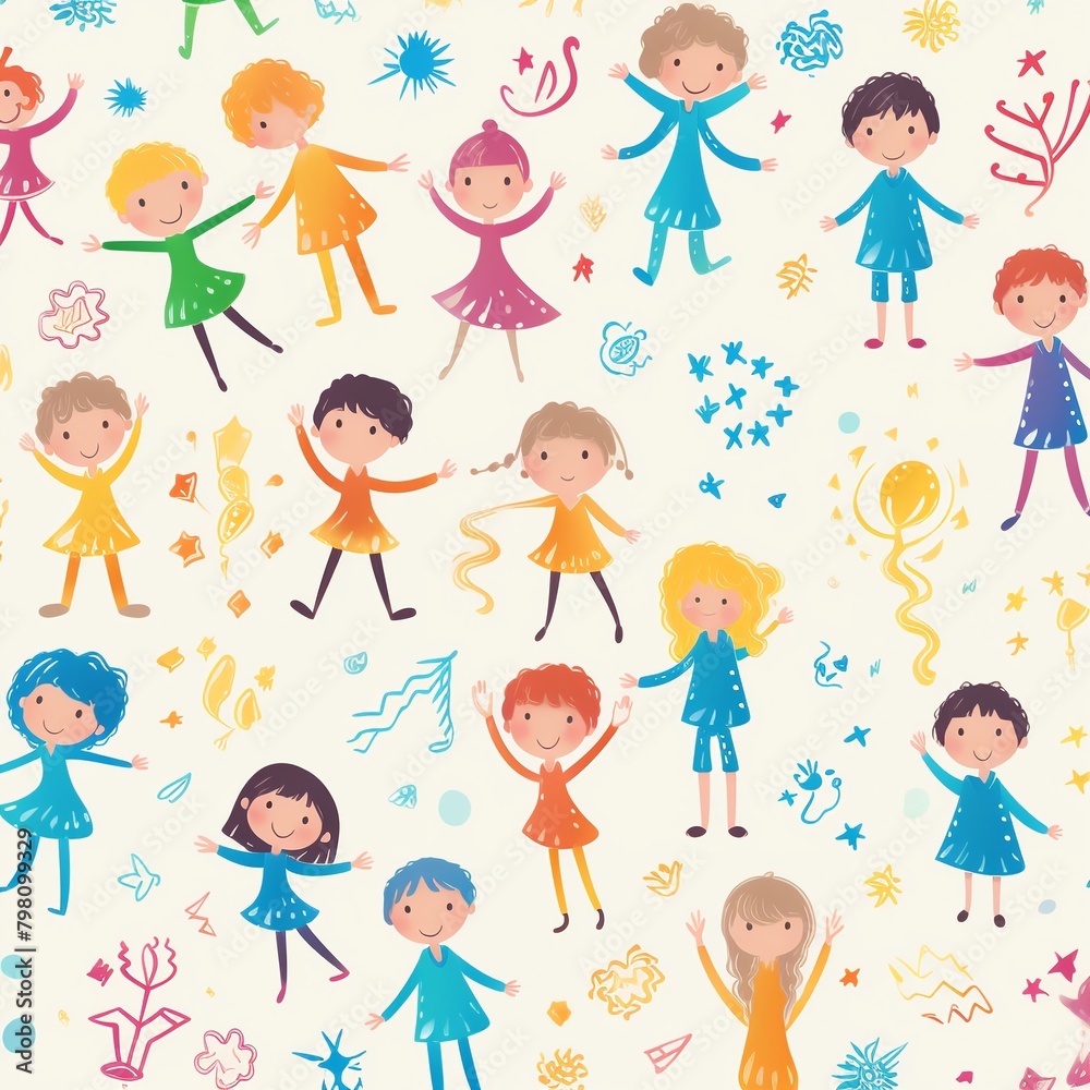 Seamless background of happy children, oneline body art, for inclusive scrapbooking themes , flat graphic drawing Seamless background of happy children, oneline body art, for inclusive scrapbooking themes , flat graphic drawing