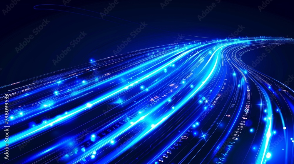 Abstract illustration of a technology glow internet lines on the blue background.
