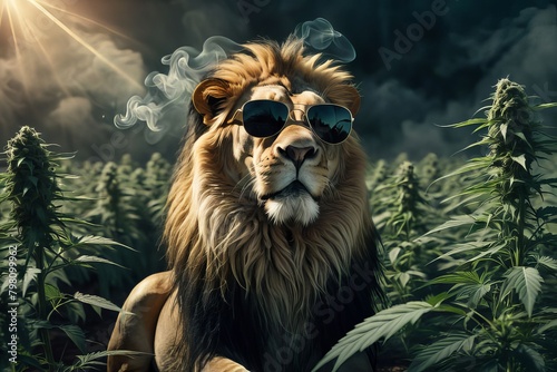 lion hipster with cannabis and sunglasses content created with generative AI software.