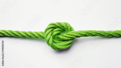 Green rope in the shape of clover knot on white background