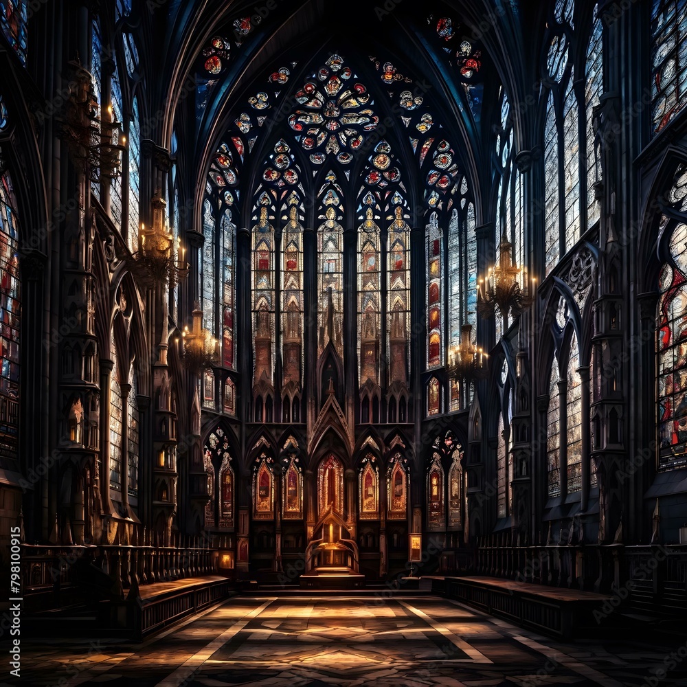 Gothic cathedral wallpaper depicting the intricate architecture and stained glass windows of a medieval cathedral