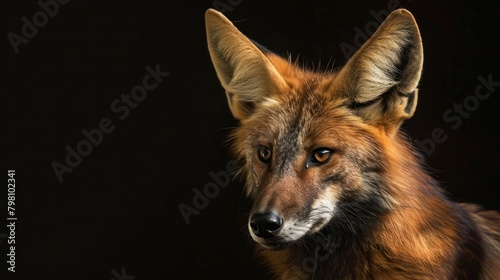 Graceful head portrait of a maned wolf (chrysocyon brachyurus) captured in natural habitat photo