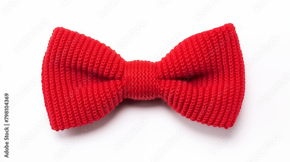 Red bow tie knitted on white background