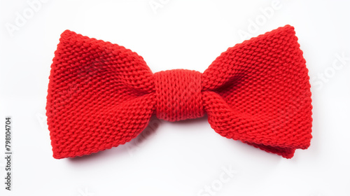Red bow tie knitted on white background