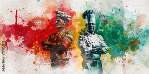 Italian Flag with a Chef and a Sculptor - Picture the Italian flag with a chef representing Italy's culinary tradition and a sculptor