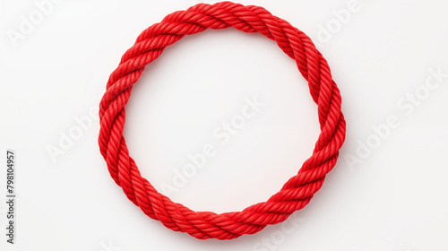 Red rope in the shape of a circle on white background 
