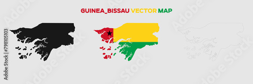 Guinea-Bissau Map Vector Pack. Map with Flag. Gray Map Silhouette. Gray Outline Map. Editable EPS file.