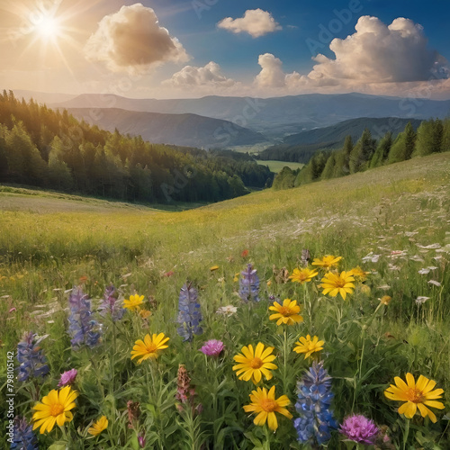 spring-summer flower meadow in the foothills © iredman