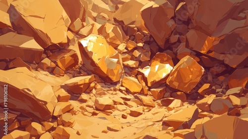 2d illustration of sharp brown mineral stones set against a natural rock backdrop photo