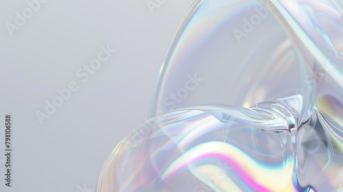Minimalist holographic background with smooth forms. Refraction of light through glass organic forms.