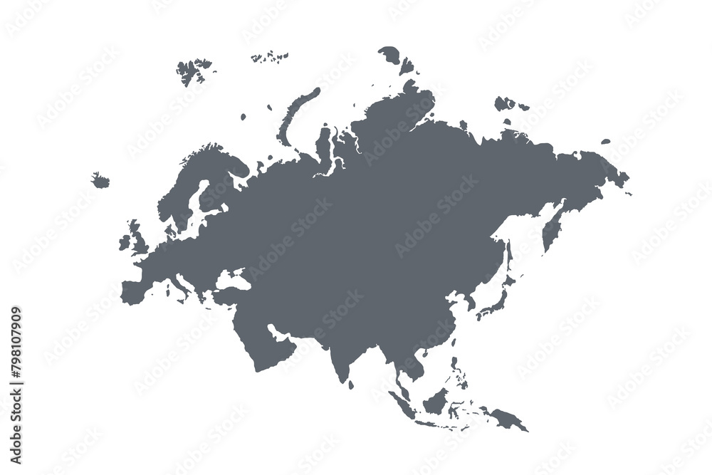 Map of Eurasia, sign silhouette. World Map Globe. Vector Illustration isolated on white background. Europe and Asia continent