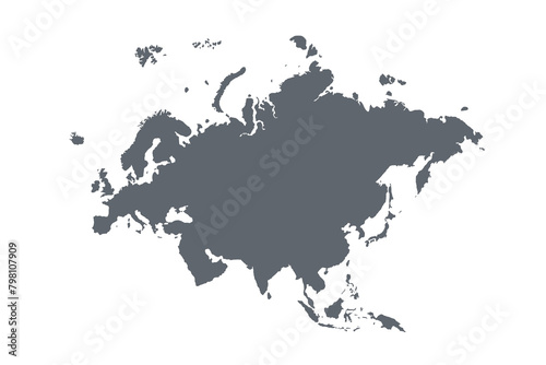 Map of Eurasia  sign silhouette. World Map Globe. Vector Illustration isolated on white background. Europe and Asia continent