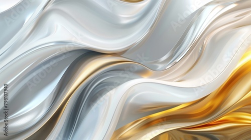 Abstract background with smooth gold and silver curves, minimalistic style.