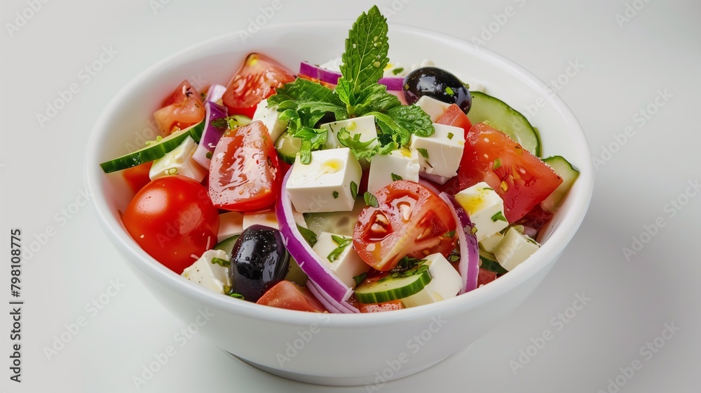 Greek Salad with Feta Cheese and Olives, Fresh Mediterranean Dish